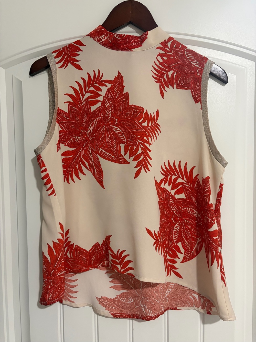 Gracia Cream Sleeveless Top with Red Floral Print
